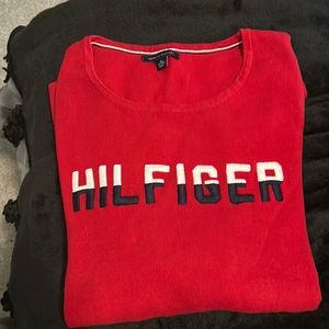 Red, white, blue sweater